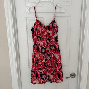 J Crew red floral lined cami dress